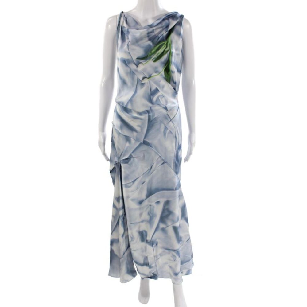 Victoria Beckham Women Maxi Floral Light Blue Viscose Sleeveless Dress Size 6
